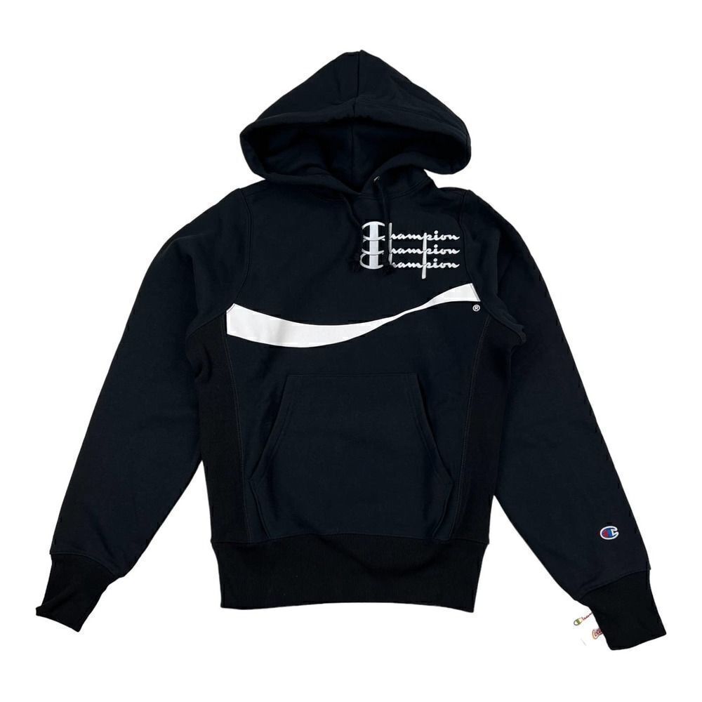 New Champion Men  US XS Black Hoody Logo Pullover Coca-Cola Sweatshirt Comfort - Picture 2 of 11
